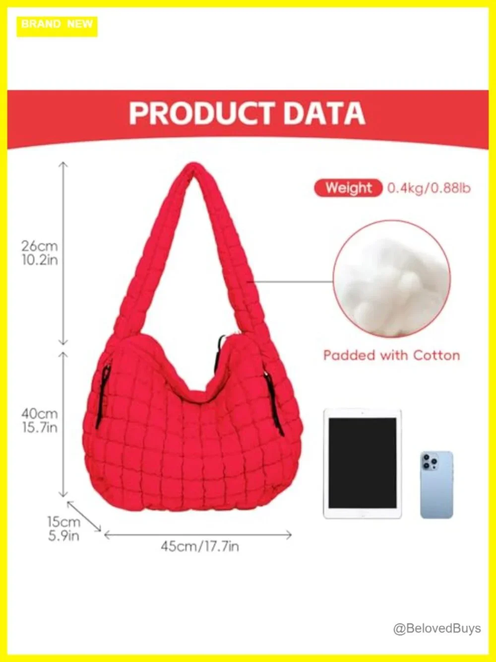Quilted Puffer Tote Bag with Shoulder Strap, Large Puffy Hobo Bag for Travel